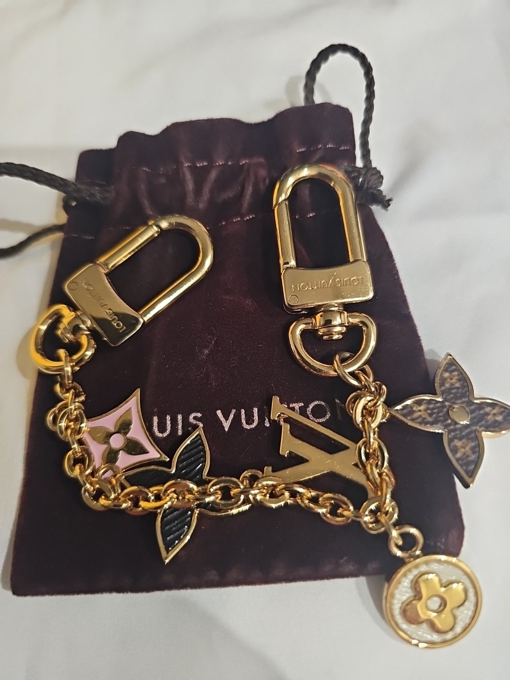 Louis Vuitton Gold and Pink Enamel Monogram Charm Keychain - Picture 1 of 5